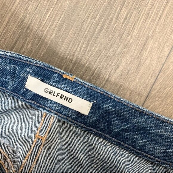 Revolve GRLFRND Eva Mini Denim Skirt A-Frame Gusset Distressed Medium Wash - Picture 11 of 13